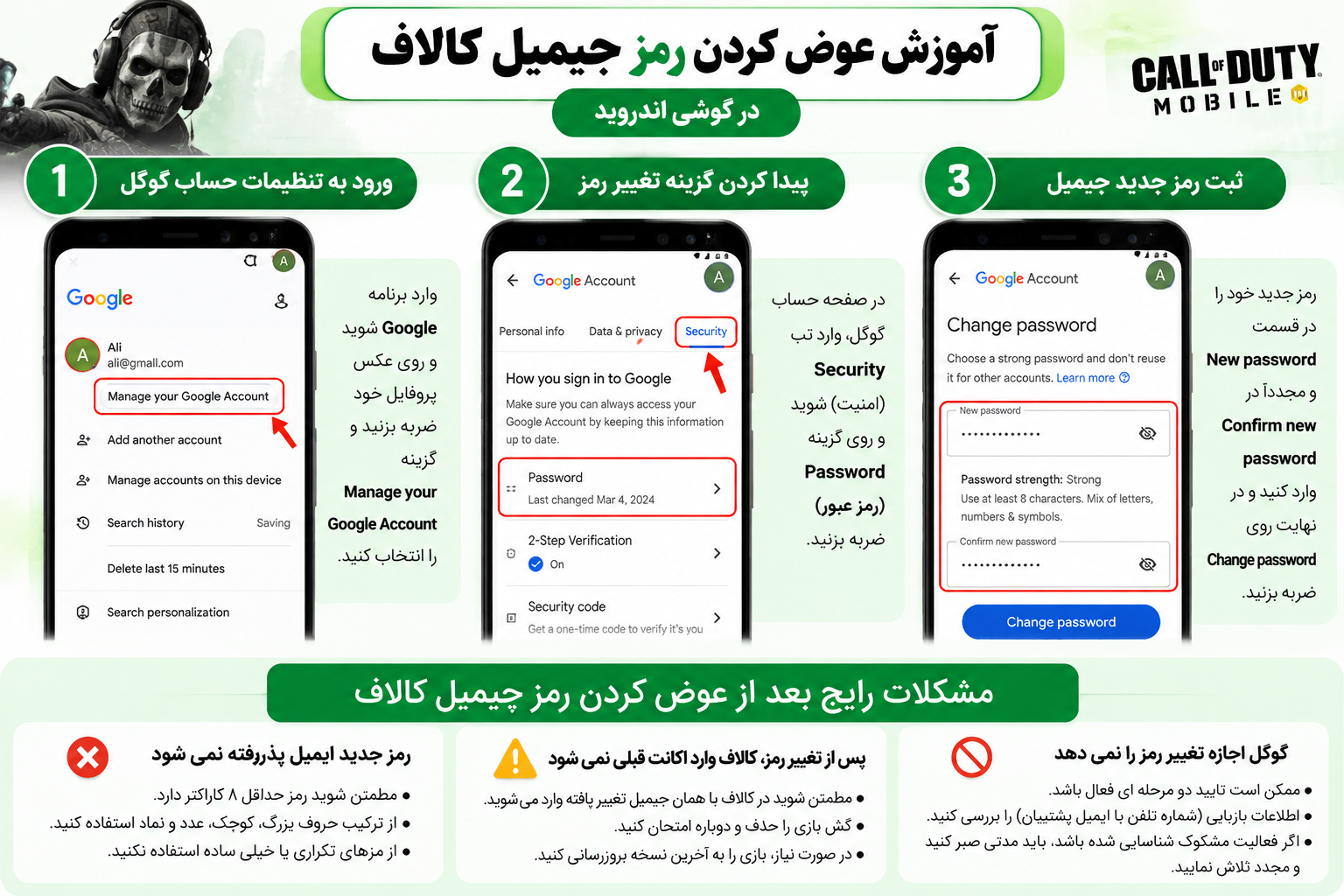 مشکلات رایج بعد از عوض کردن رمز جیمیل کالاف